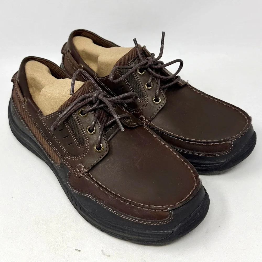 Skechers Expected Gemble Mens 9 Dark Brown Leather Boat Deck Shoes 64114 Office